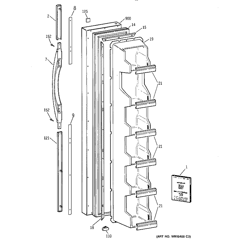 FREEZER DOOR Diagram and Parts List for TFX25PABEWW  General Electric Refrigerator