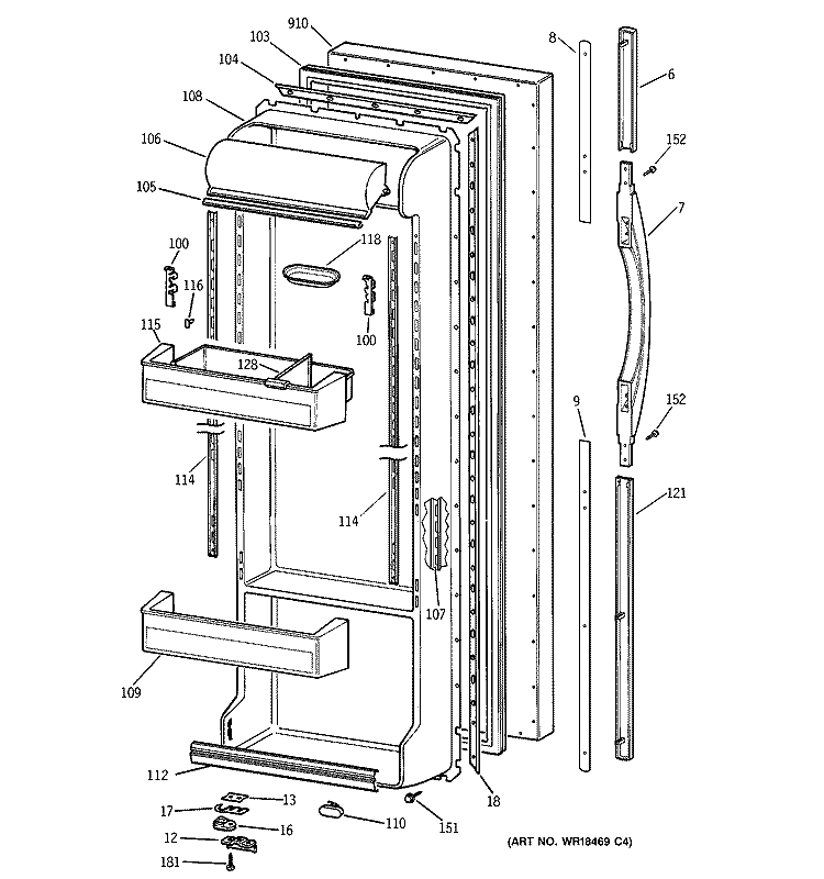 FRESH FOOD DOOR Diagram and Parts List for TFX25PPBEWW  General Electric Refrigerator
