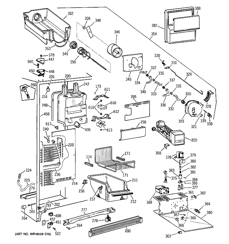 FREEZER SECTION Diagram and Parts List for TFX25PRBEWW  General Electric Refrigerator