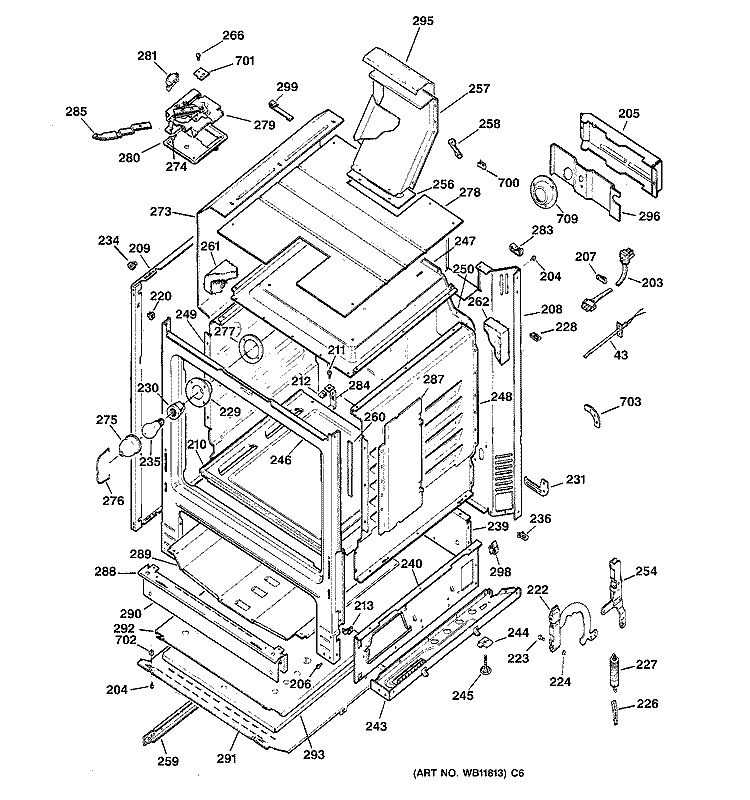 BODY PARTS Diagram and Parts List for JGBP79WEA4WW  General Electric Range