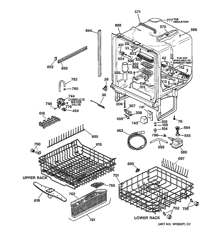 BODY PARTS Diagram and Parts List for GSD5130D00WW  General Electric Dishwasher