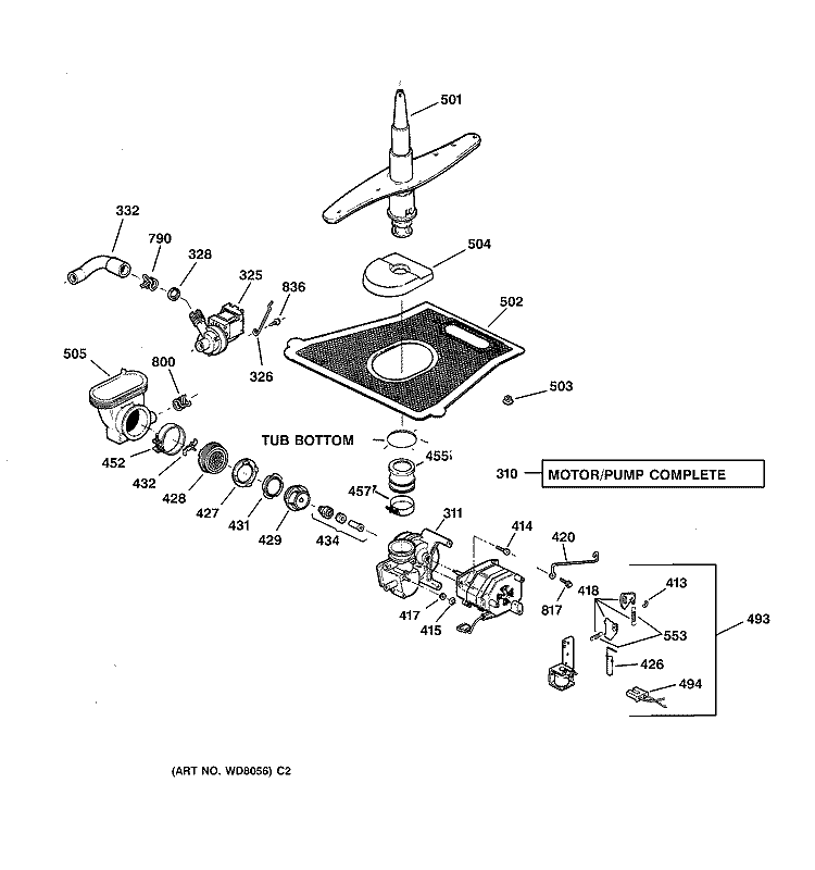 MOTOR - PUMP MECHANISM Diagram and Parts List for GSD5130D00WW  General Electric Dishwasher