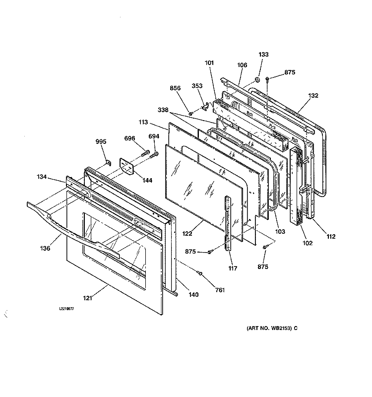DOOR Diagram and Parts List for JK950AA2AA  General Electric Wall Oven