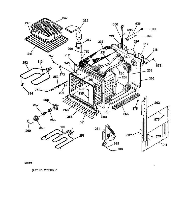 BODY PARTS Diagram and Parts List for JCKP15WA2WW  General Electric Wall Oven