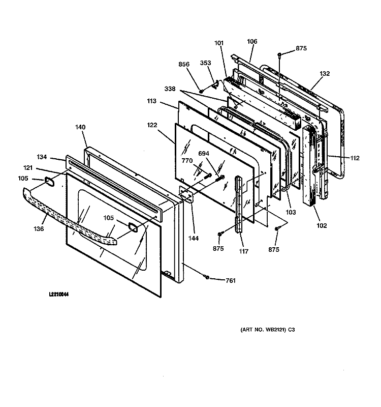 DOOR Diagram and Parts List for JCKP15WA2WW  General Electric Wall Oven