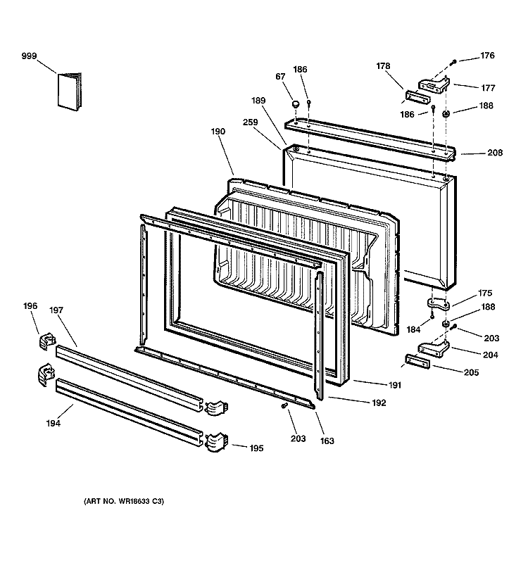 FREEZER DOOR Diagram and Parts List for TCX18IACBRAA  General Electric Refrigerator