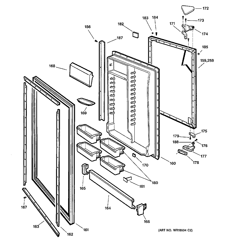 FRESH FOOD DOOR Diagram and Parts List for TCX18IACBRAA  General Electric Refrigerator