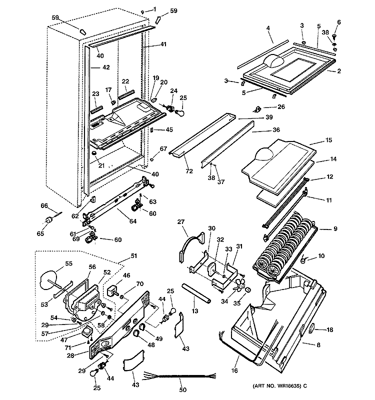 CABINET Diagram and Parts List for TCX18IACBRAA  General Electric Refrigerator
