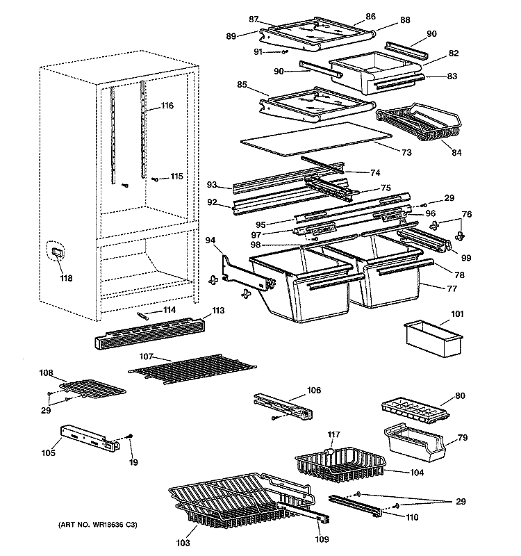 SHELVES Diagram and Parts List for TCX18IACBRAA  General Electric Refrigerator