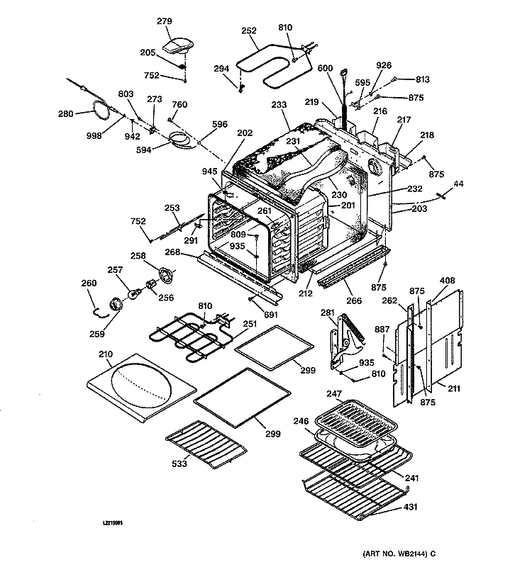 BODY PARTS Diagram and Parts List for ZEK737BA2BB  General Electric Wall Oven