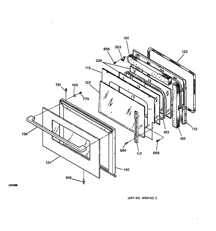 DOOR Diagram and Parts List for ZEK737BA2BB  General Electric Wall Oven