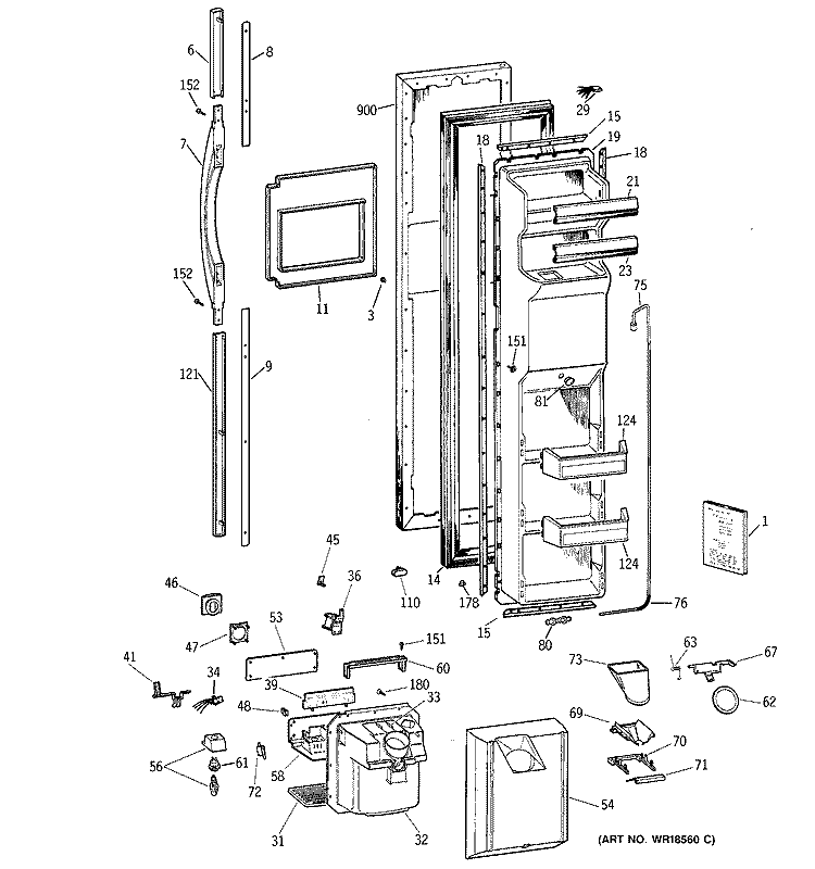 FREEZER DOOR Diagram and Parts List for TFX27PRBEBB  General Electric Refrigerator