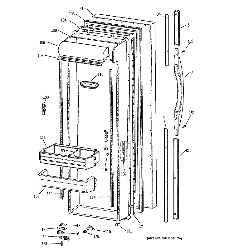 FRESH FOOD DOOR Diagram and Parts List for TFX27PRBEBB  General Electric Refrigerator