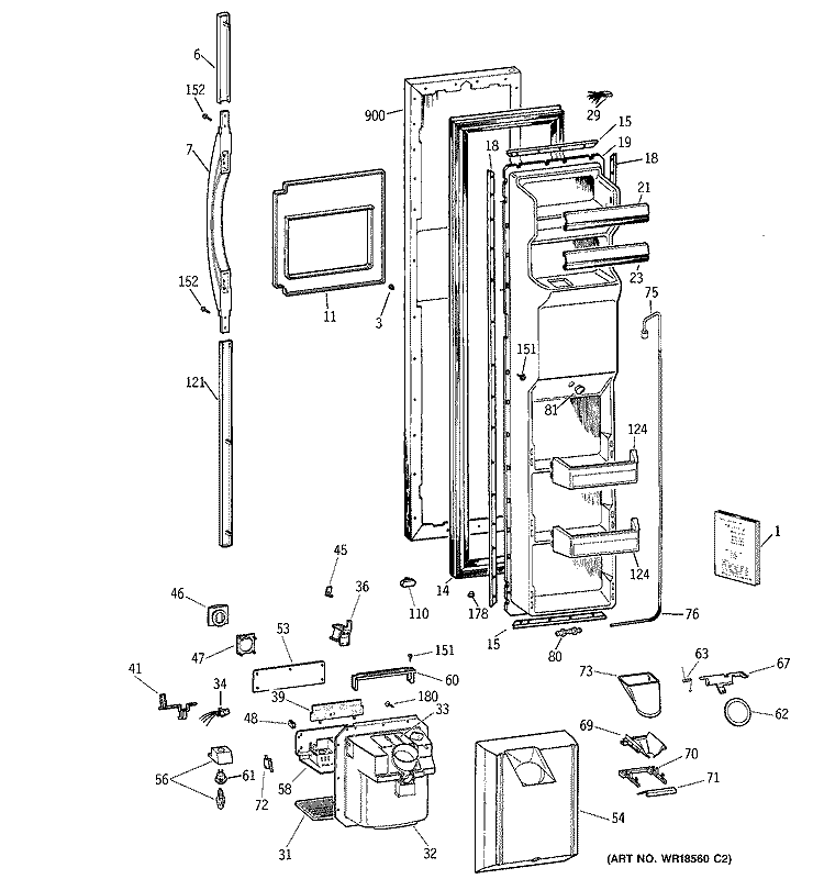 FREEZER DOOR Diagram and Parts List for TFX27ZPBEAA  General Electric Refrigerator