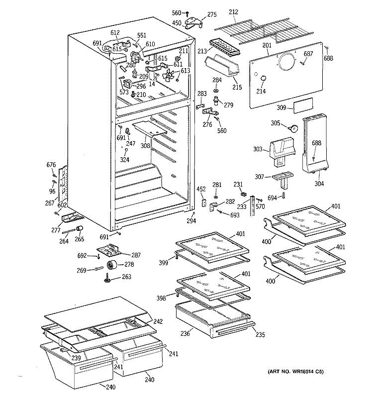 CABINET Diagram and Parts List for TBX16JABNRAA  General Electric Refrigerator