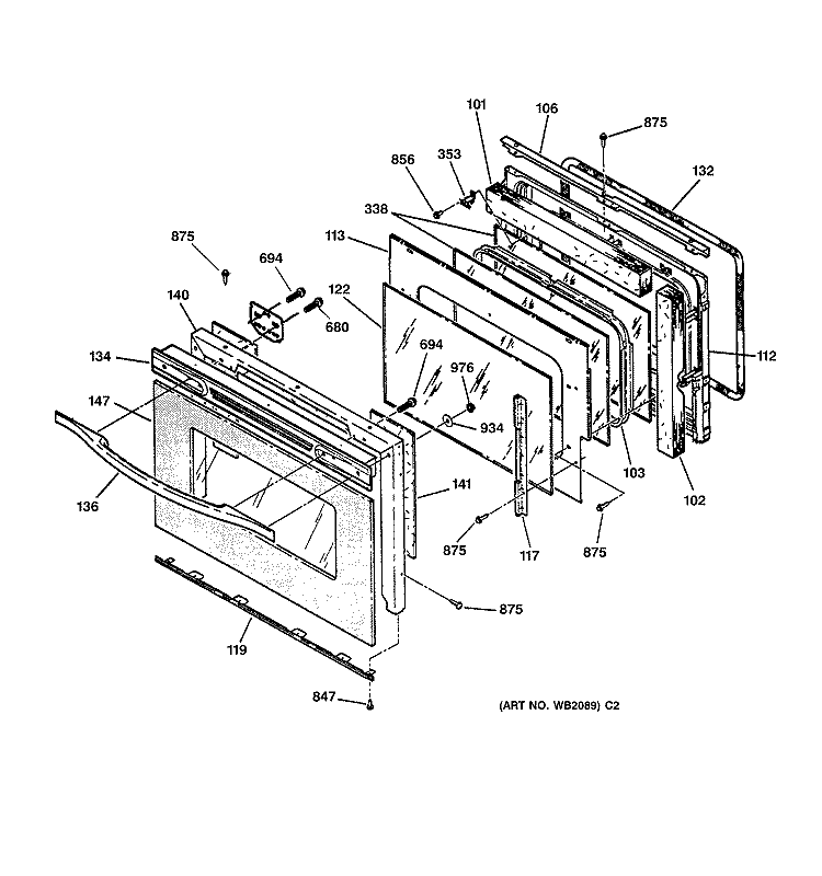 DOOR Diagram and Parts List for JCT910SY1SS  General Electric Wall Oven