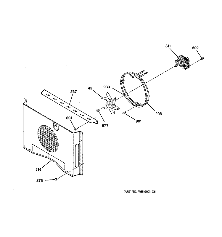 FAN ASSEMBLY Diagram and Parts List for JCT910SY1SS  General Electric Wall Oven