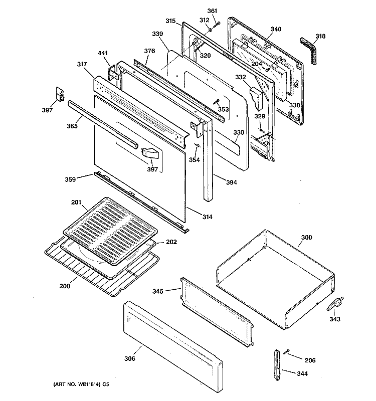 DOOR & DRAWER PARTS Diagram and Parts List for JGBP28BEA3AD  General Electric Range