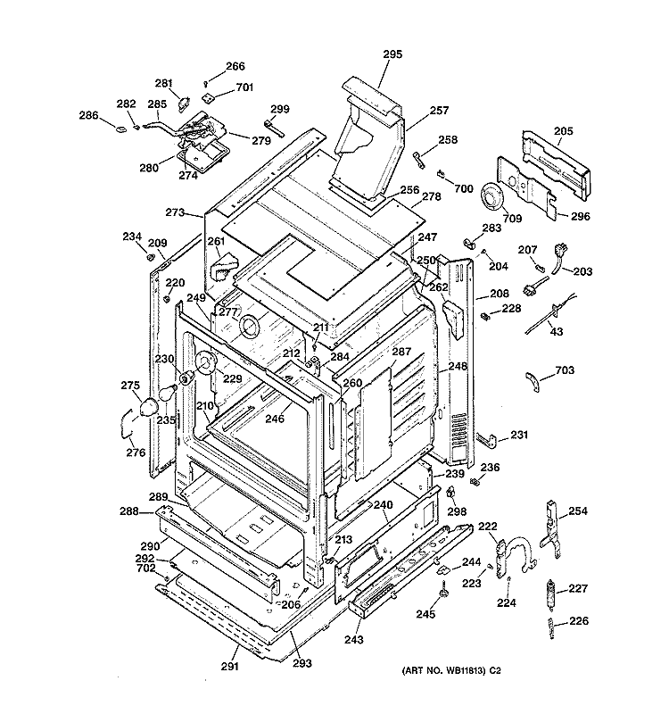 BODY PARTS Diagram and Parts List for JGBP27BEA4AD  General Electric Range