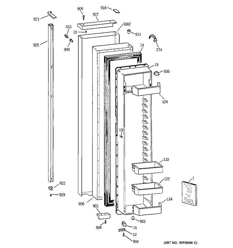 FREEZER DOOR Diagram and Parts List for TPS24BICABS  General Electric Refrigerator