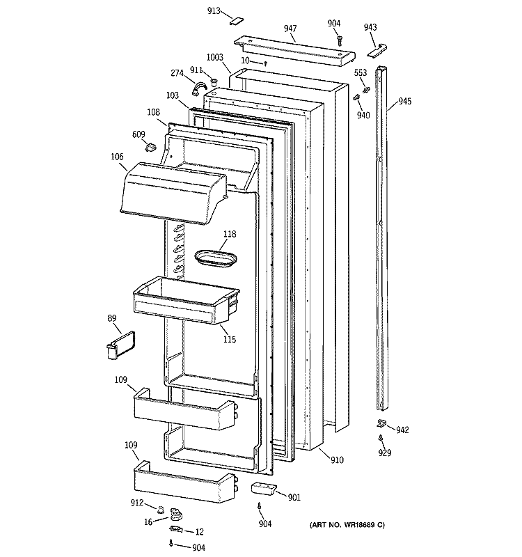 FRESH FOOD DOOR Diagram and Parts List for TPS24BICABS  General Electric Refrigerator