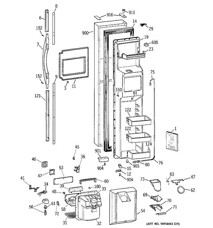 FREEZER DOOR Diagram and Parts List for TFX28PPCEWW  General Electric Refrigerator