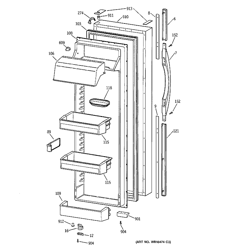 FRESH FOOD DOOR Diagram and Parts List for TFX28PPCEWW  General Electric Refrigerator