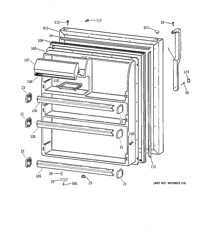 FRESH FOOD DOOR Diagram and Parts List for TBG21IABURWW  General Electric Refrigerator