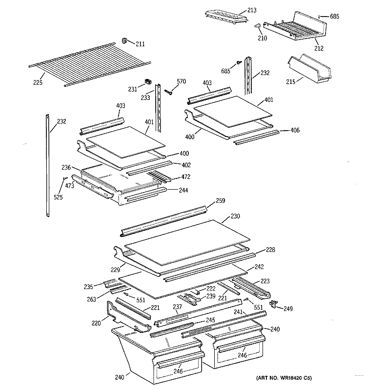 SHELF PARTS Diagram and Parts List for TBG21IABURWW  General Electric Refrigerator