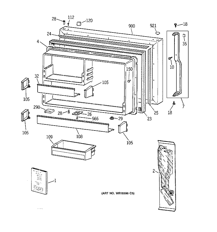 FREEZER DOOR Diagram and Parts List for TBG25PABURWW  General Electric Refrigerator