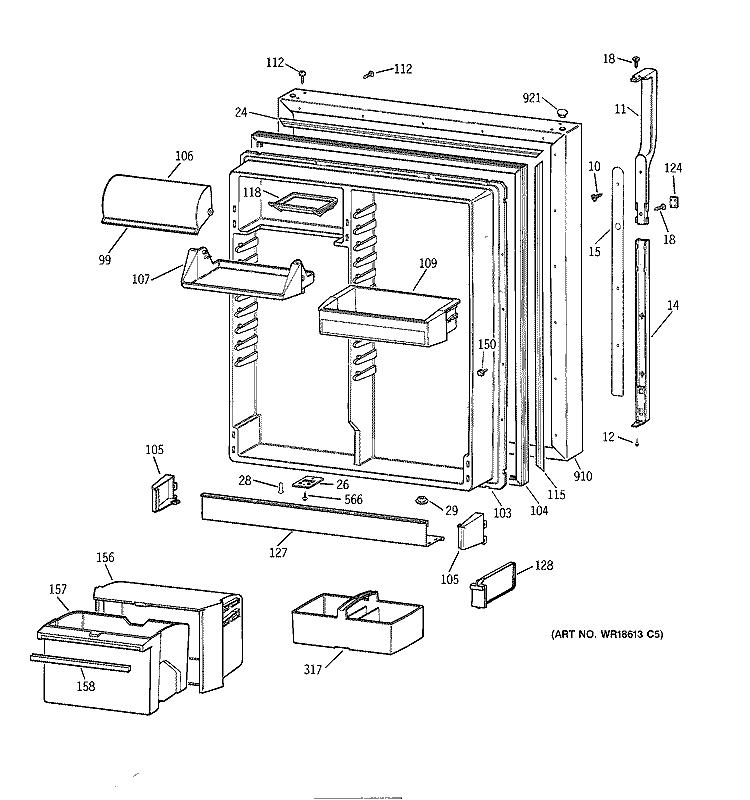 FRESH FOOD DOOR Diagram and Parts List for TBG25PABURWW  General Electric Refrigerator