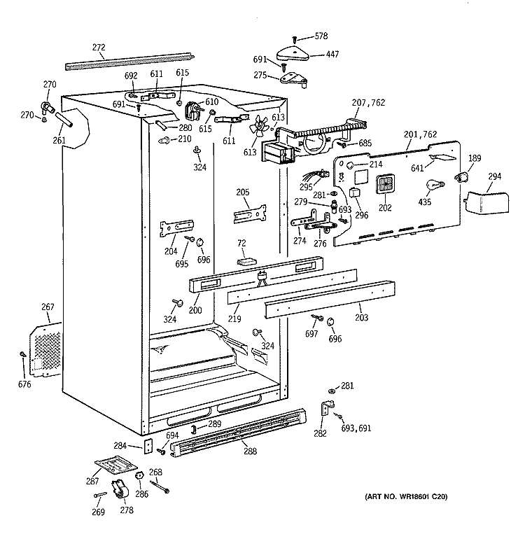 CABINET Diagram and Parts List for TBG25PABURWW  General Electric Refrigerator