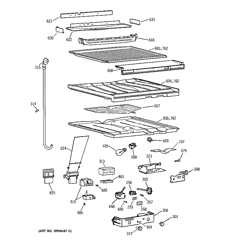 SEPARATOR COMPARTMENT PARTS Diagram and Parts List for TBG25PABURWW  General Electric Refrigerator