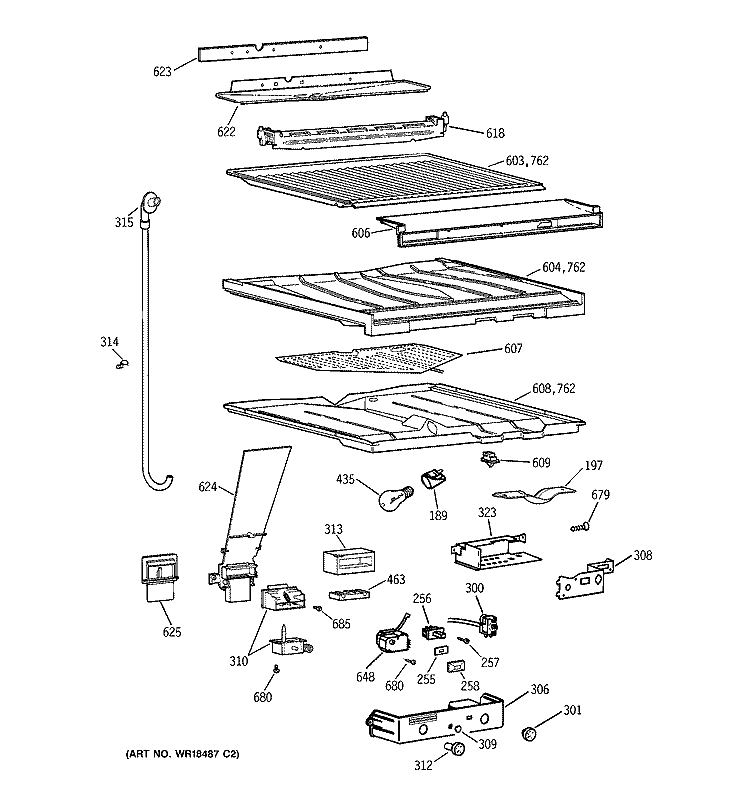 SEPARATOR COMPARTMENT PARTS Diagram and Parts List for TBG21JABURWW  General Electric Refrigerator