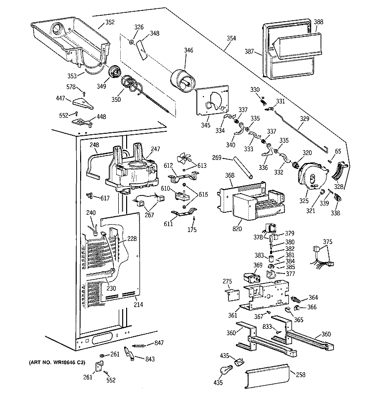 FREEZER SECTION Diagram and Parts List for TPX24BPBEWW  General Electric Refrigerator