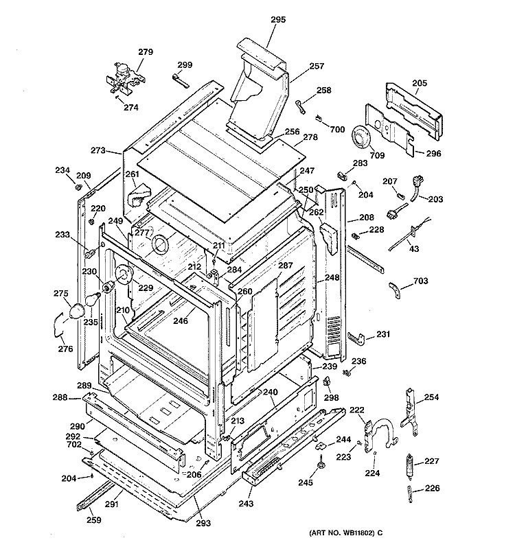 BODY PARTS Diagram and Parts List for JGBP90MEA3BC  General Electric Range