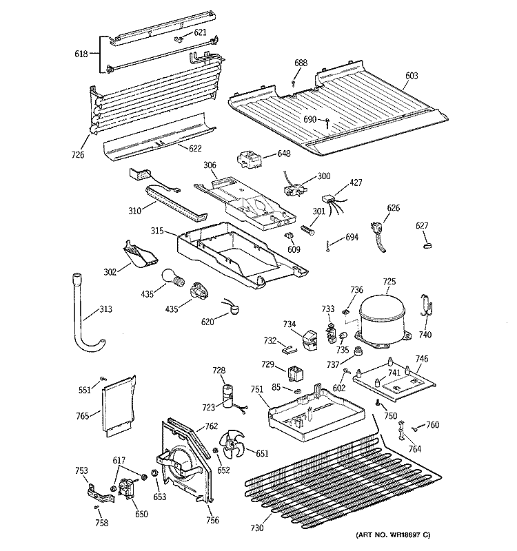 UNIT PARTS Diagram and Parts List for TBJ14JABRRAA  General Electric Refrigerator