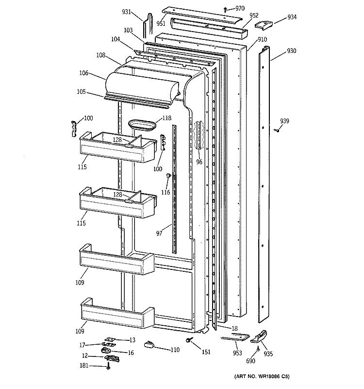 FRESH FOOD DOOR Diagram and Parts List for TPX21BRBEBB  General Electric Refrigerator