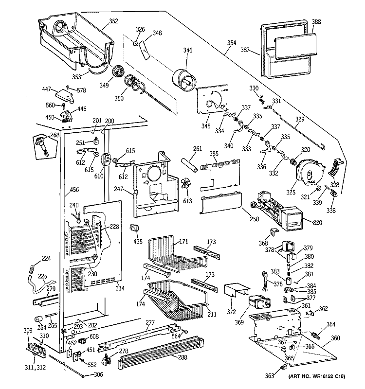 FREEZER SECTION Diagram and Parts List for TPX21BRBEBB  General Electric Refrigerator