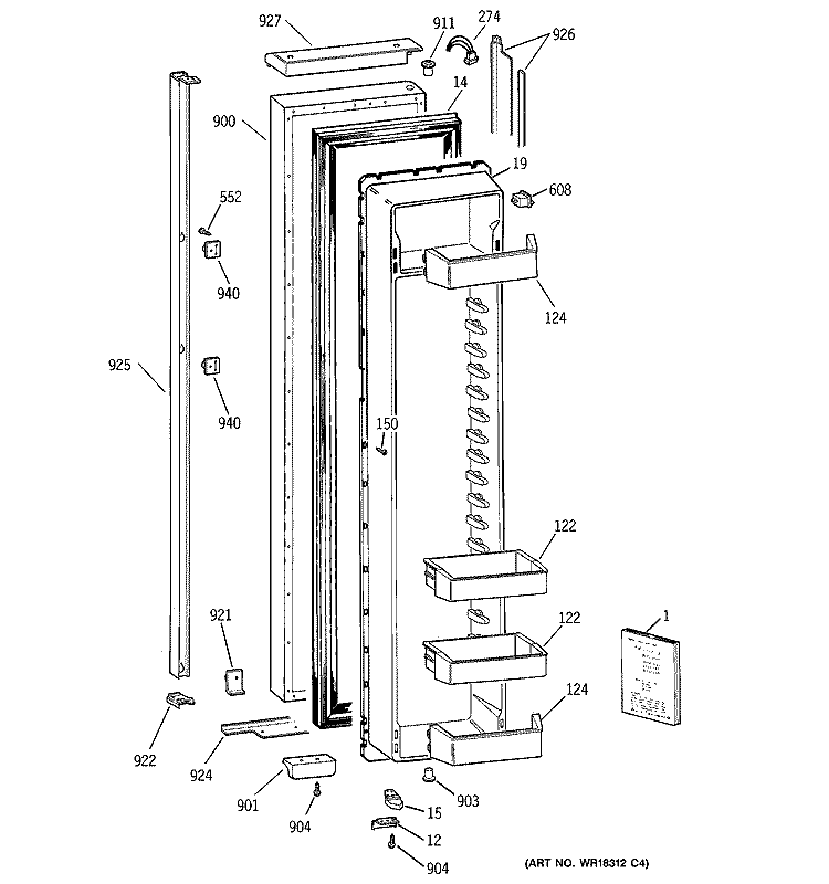FREEZER DOOR Diagram and Parts List for TPX24BIBEBB  General Electric Refrigerator