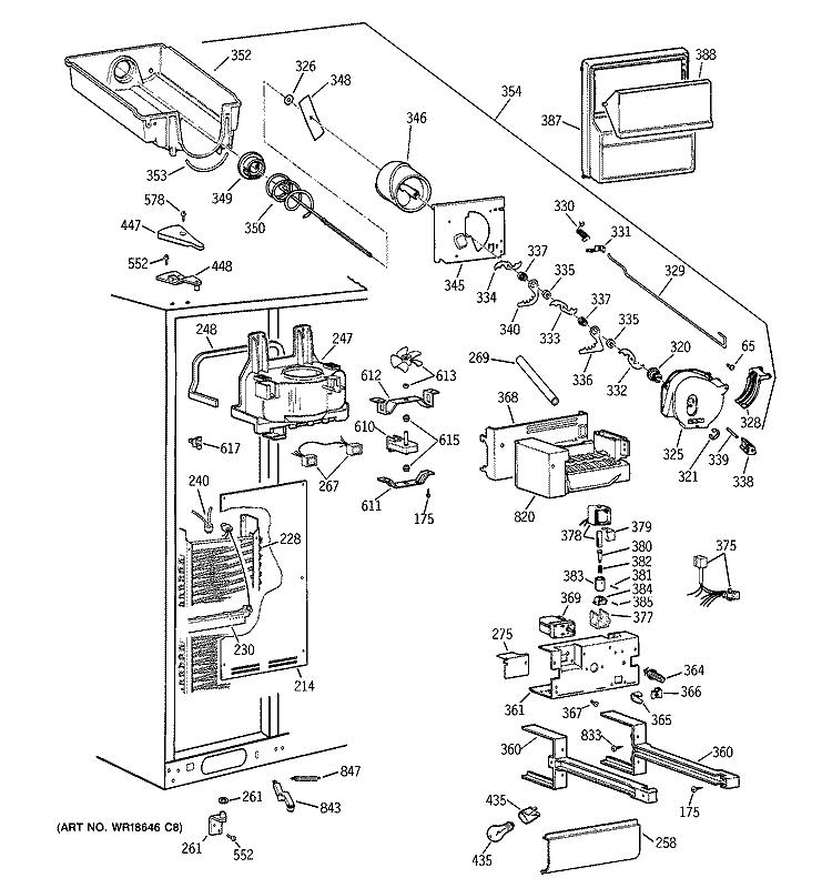 FREEZER SECTION Diagram and Parts List for TPX24BRBEBB  General Electric Refrigerator