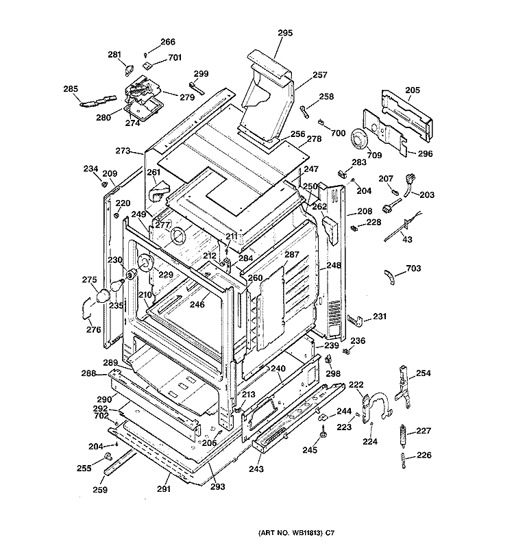 BODY PARTS Diagram and Parts List for JGBP30BEA4WH  General Electric Range