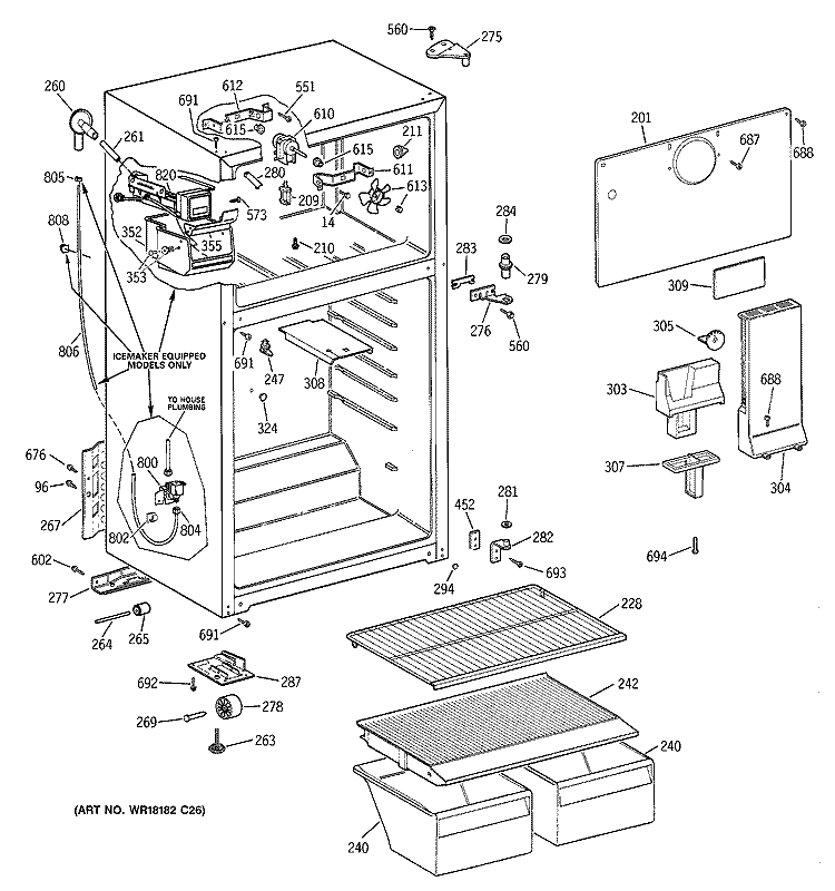 CABINET Diagram and Parts List for CTX16CIBNLAA  Hotpoint Refrigerator