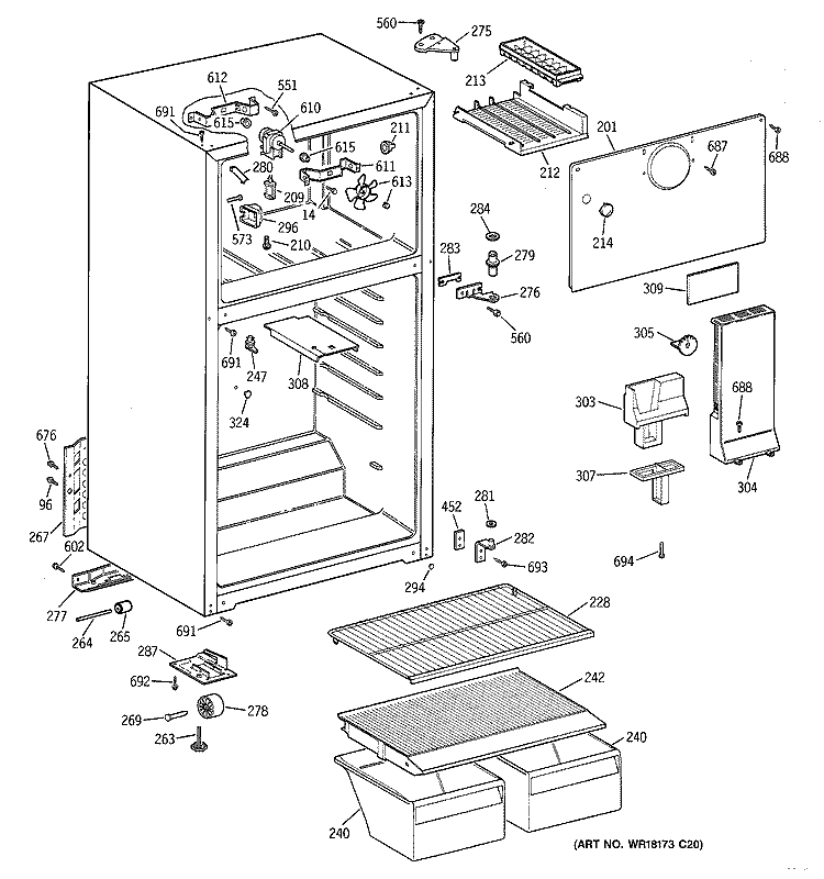 CABINET Diagram and Parts List for CTX16CYBNLAA  Hotpoint Refrigerator