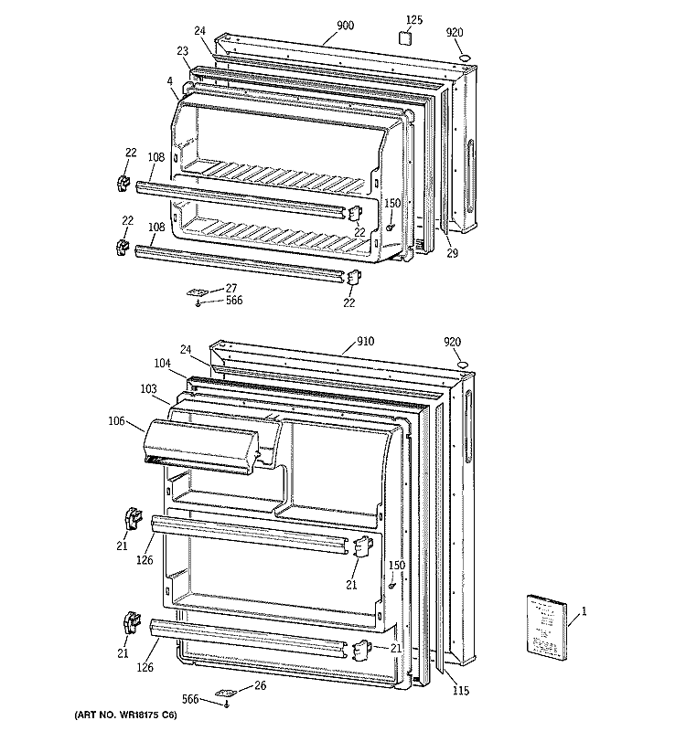 DOORS Diagram and Parts List for CTX14CYBNRWW  Hotpoint Refrigerator