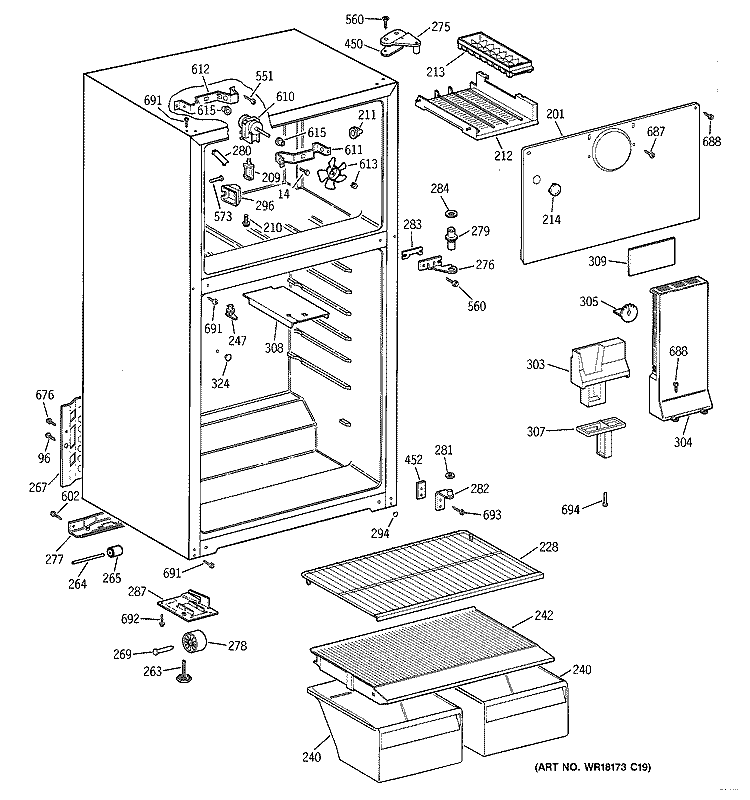 CABINET Diagram and Parts List for CTX14CYBNRWW  Hotpoint Refrigerator