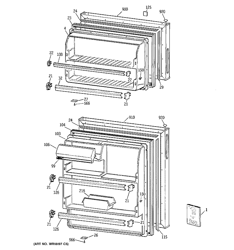 DOOR Diagram and Parts List for CTX14EYBNRAA  Hotpoint Refrigerator