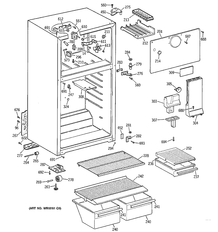 CABINET Diagram and Parts List for CTX14EYBNRAA  Hotpoint Refrigerator