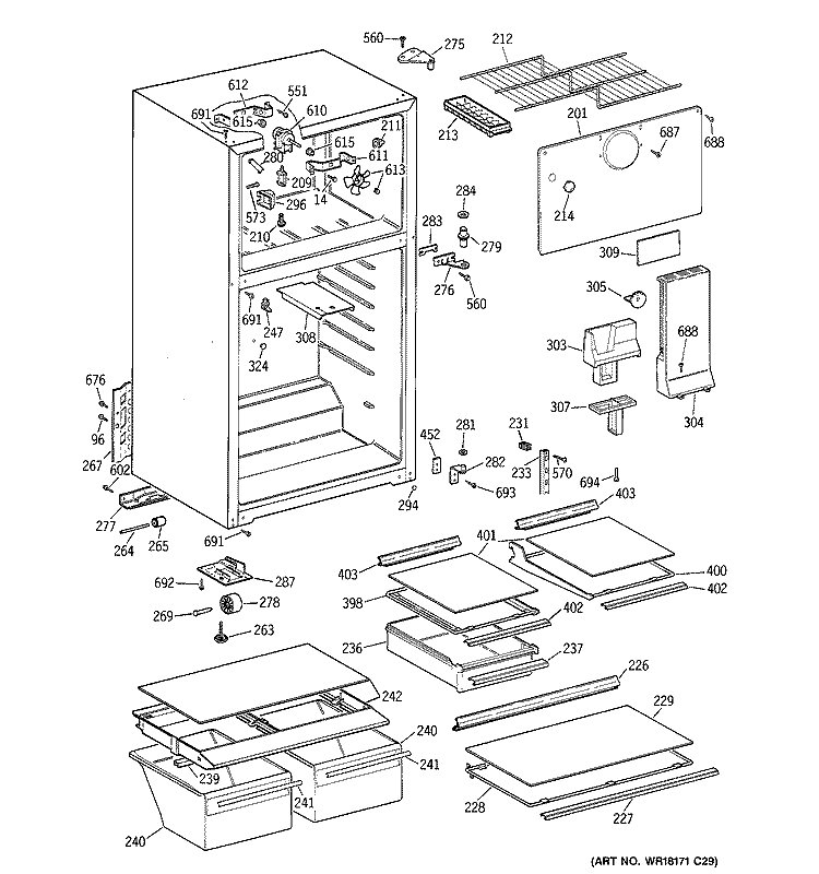 CABINET Diagram and Parts List for CTX18HABNRWW  Hotpoint Refrigerator