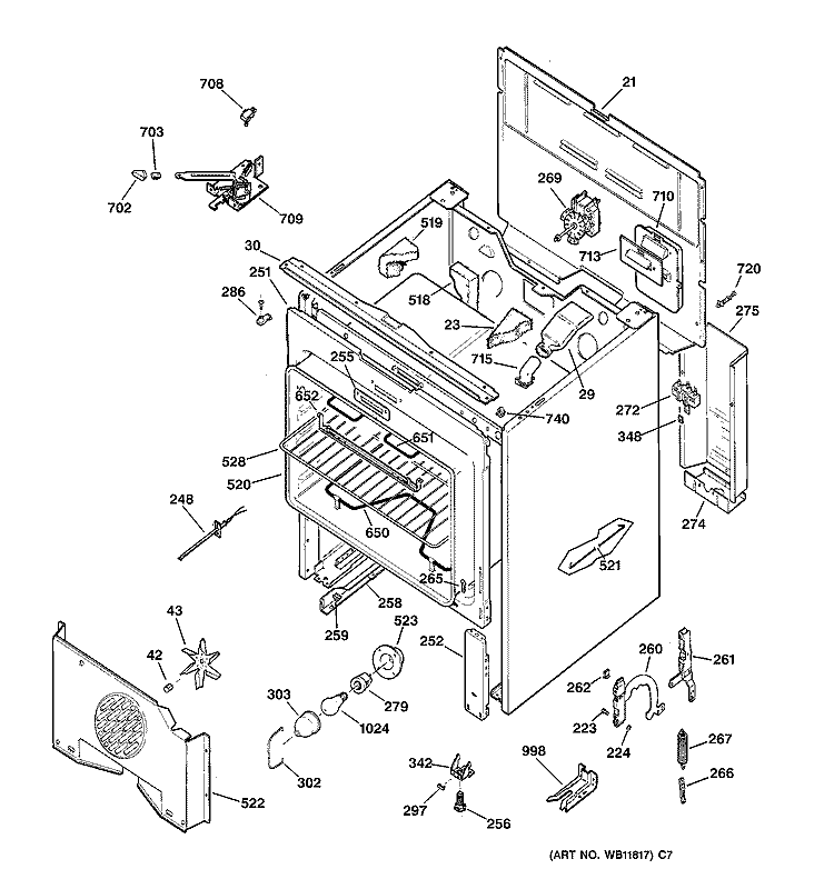 BODY PARTS Diagram and Parts List for RB797WB1WW  Hotpoint Range